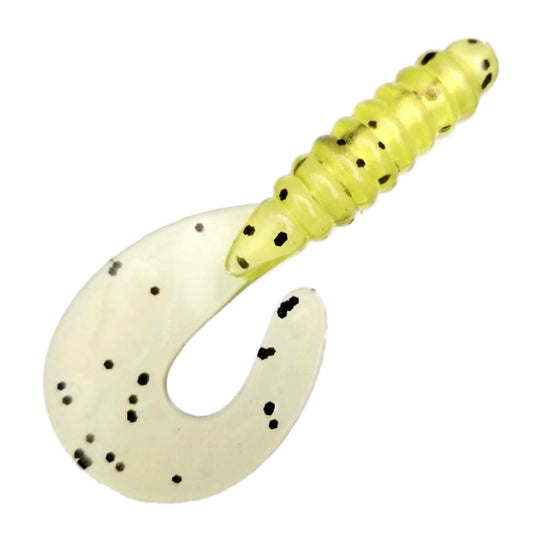25pcs - 3" Curly Tail Grub - Lemon Pepper Pearl