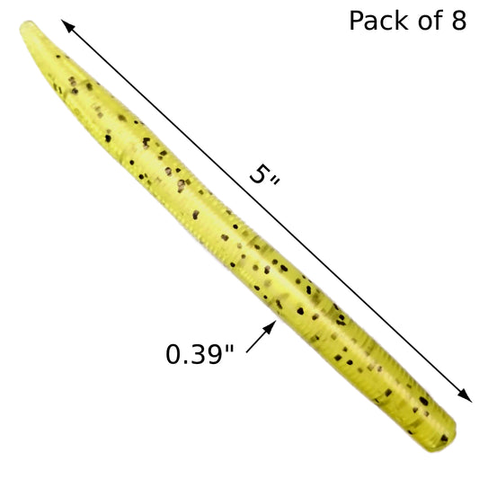 8pcs - 5" Stick Worm - Lemon Pepper Pearl
