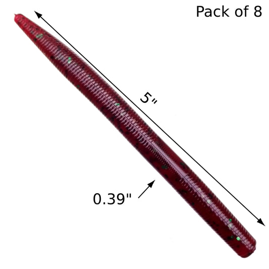 8pcs - 5" Stick Worm - Biohazard Red