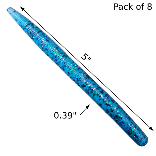8pcs - 5" Stick Worm - Emerald Ice
