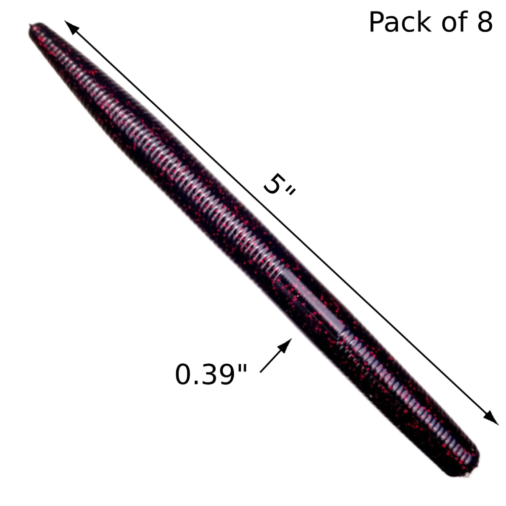 8pcs - 5" Stick Worm - Black Cherry Spark
