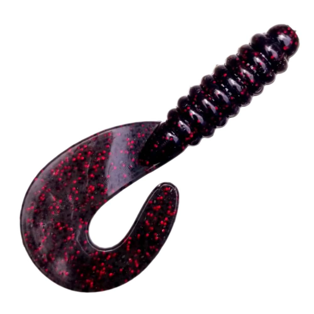 25pcs - 3" Curly Tail Grub - Black Cherry Spark
