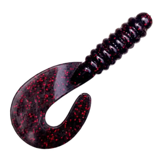 25pcs - 3" Curly Tail Grub - Black Cherry Spark
